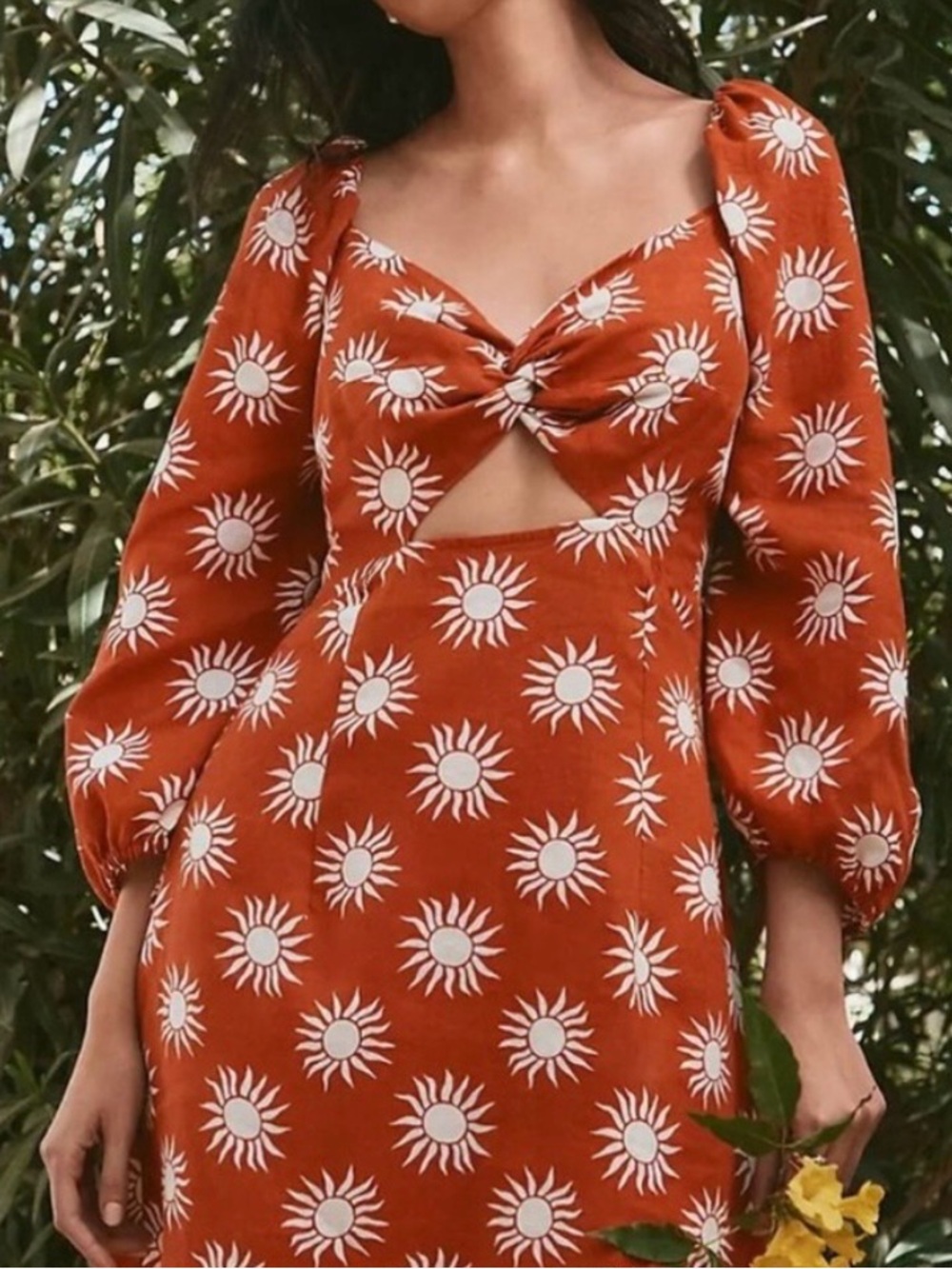 LOFT Orange Mini Dress with White Sunburst Print